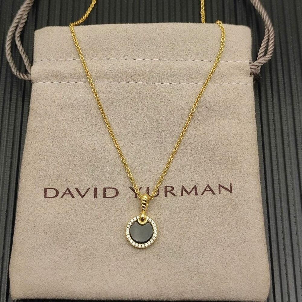 Yurman 17.8mm Golden Round Necklace With Diamonds And Black Agate, 18k Gold